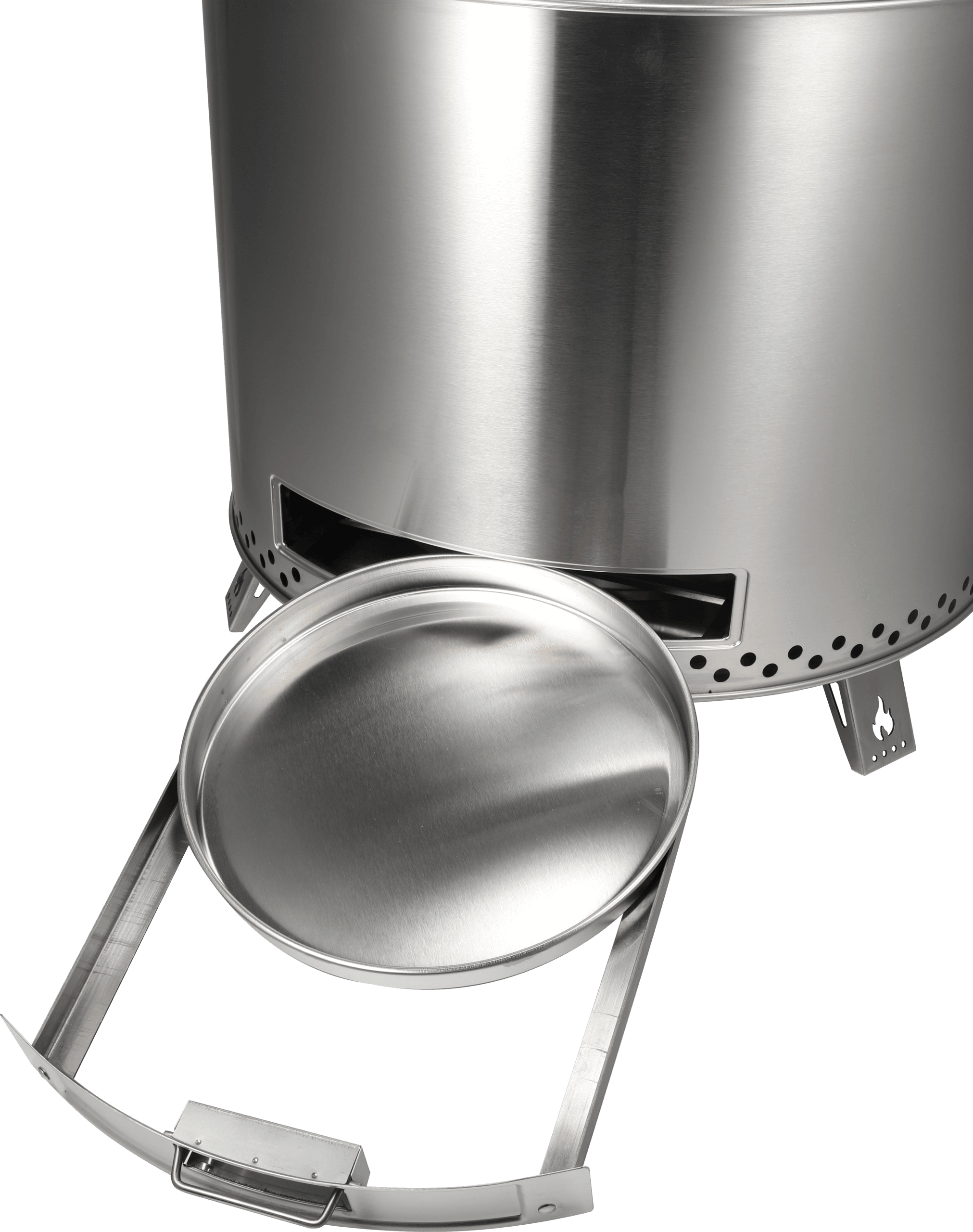 KZ Y outdoor stainless steel smokeless fire pit with ash pan extended – side view KZ Y outdoor stainless steel smokeless fire pit with ash pan extended – side view
