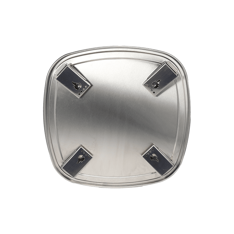 KZ-F smokeless fire pit bottom view showing four foldable stand legs – brushed 304 stainless steel 
