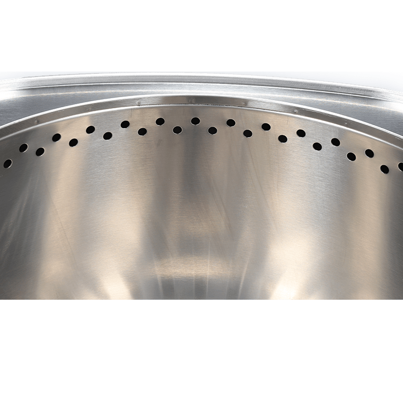 KZ-F smokeless fire pit interior showing secondary combustion air holes for clean burn
