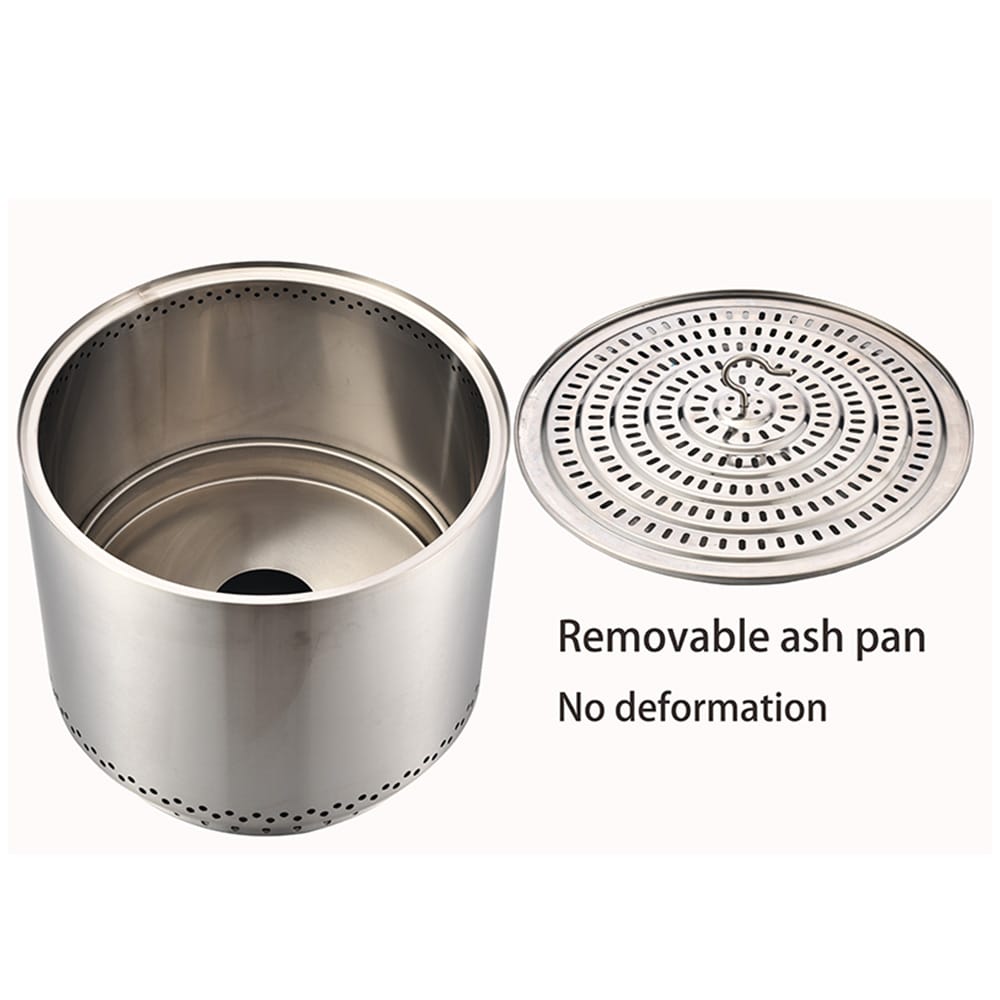 KZ-S smokeless fire pit detail view with ash pan, showing the structure and ash tray design