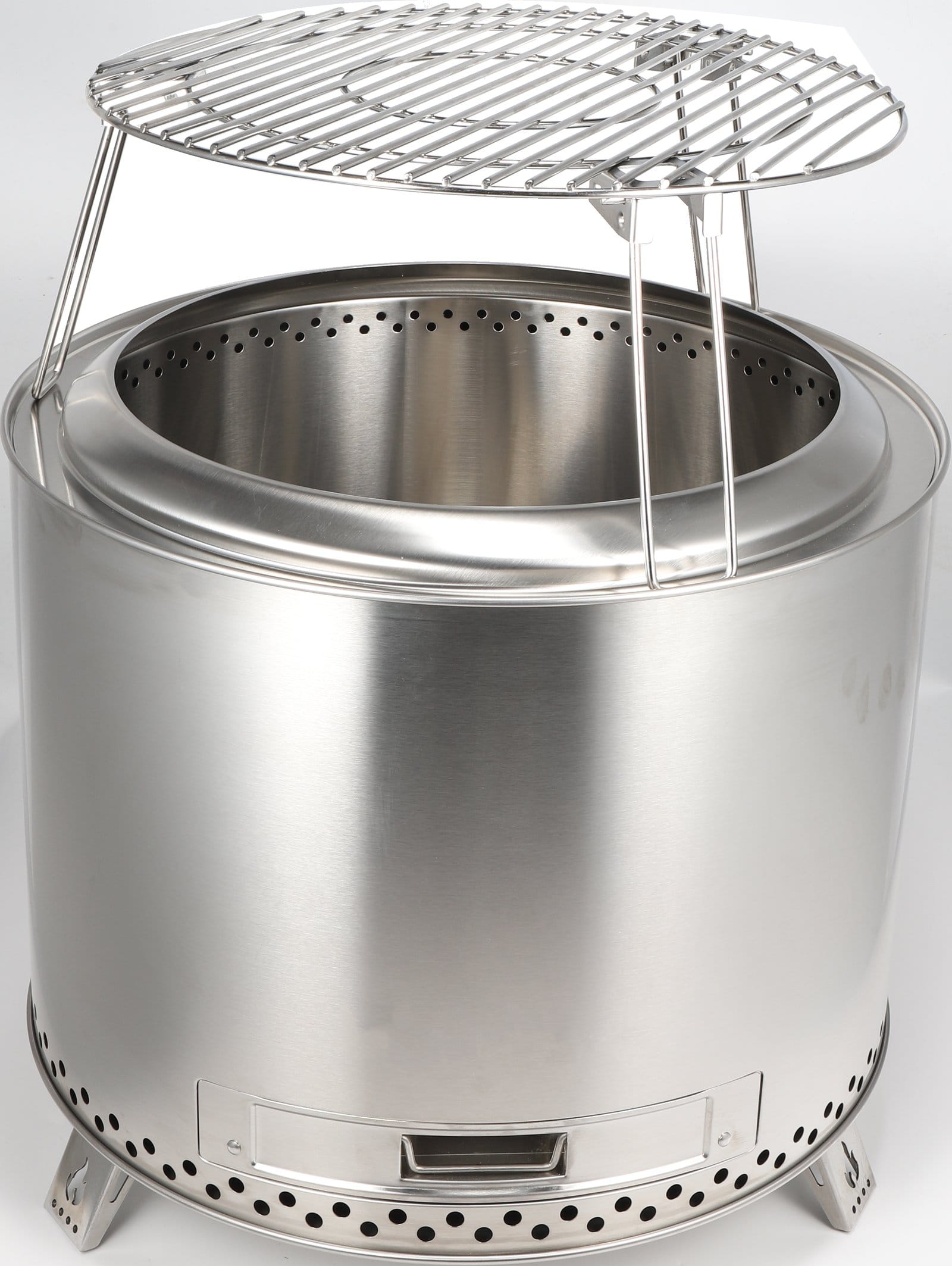 KZ-Y smokeless fire pit with pull-out ash drawer and BBQ grill rack — 304 stainless steel, wholesale