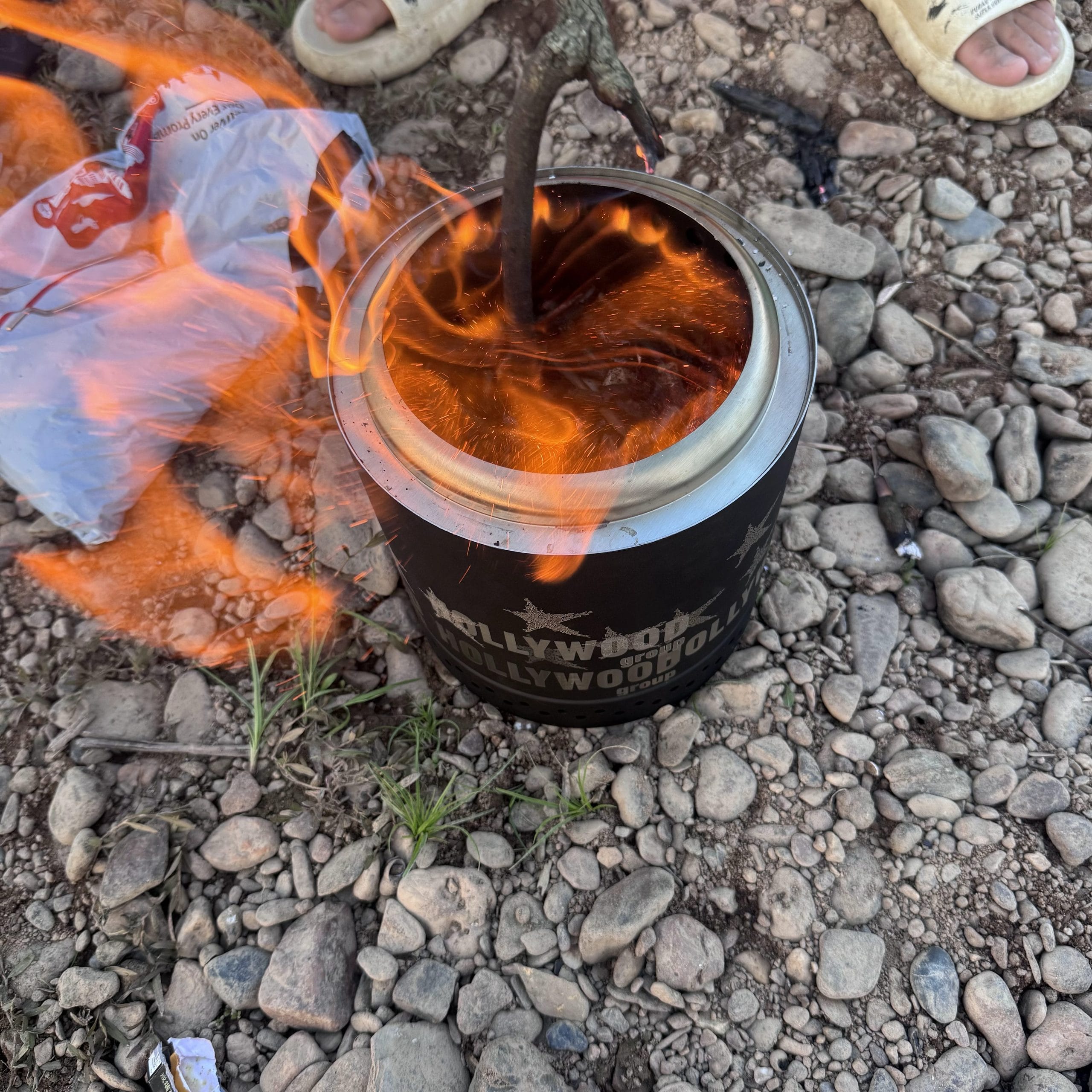 KZ-X220 smokeless fire pit burning with secondary flame ring